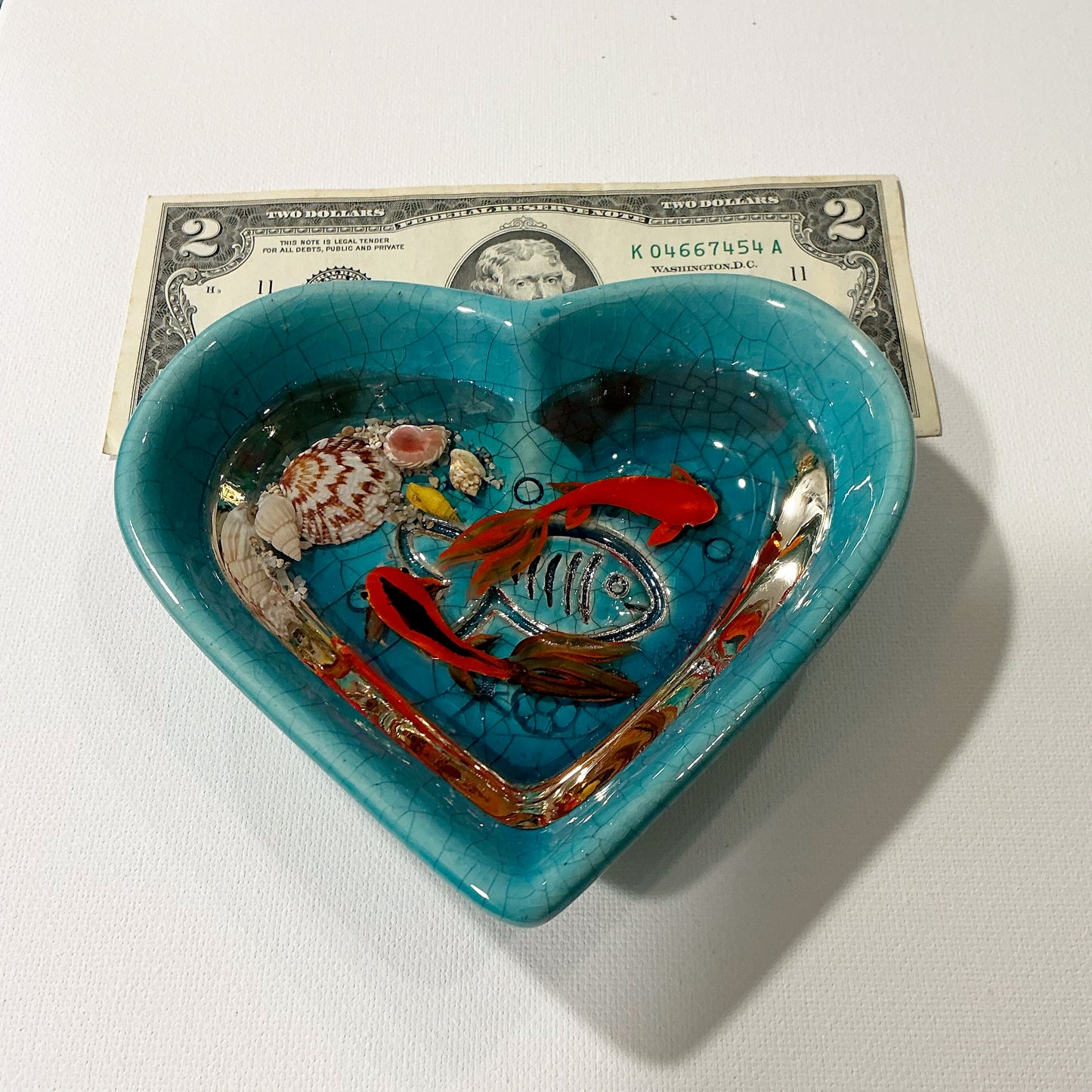 Fish Bowl - Unique Heart Shape Ceramic Bowl with Sculptures of Fishes!