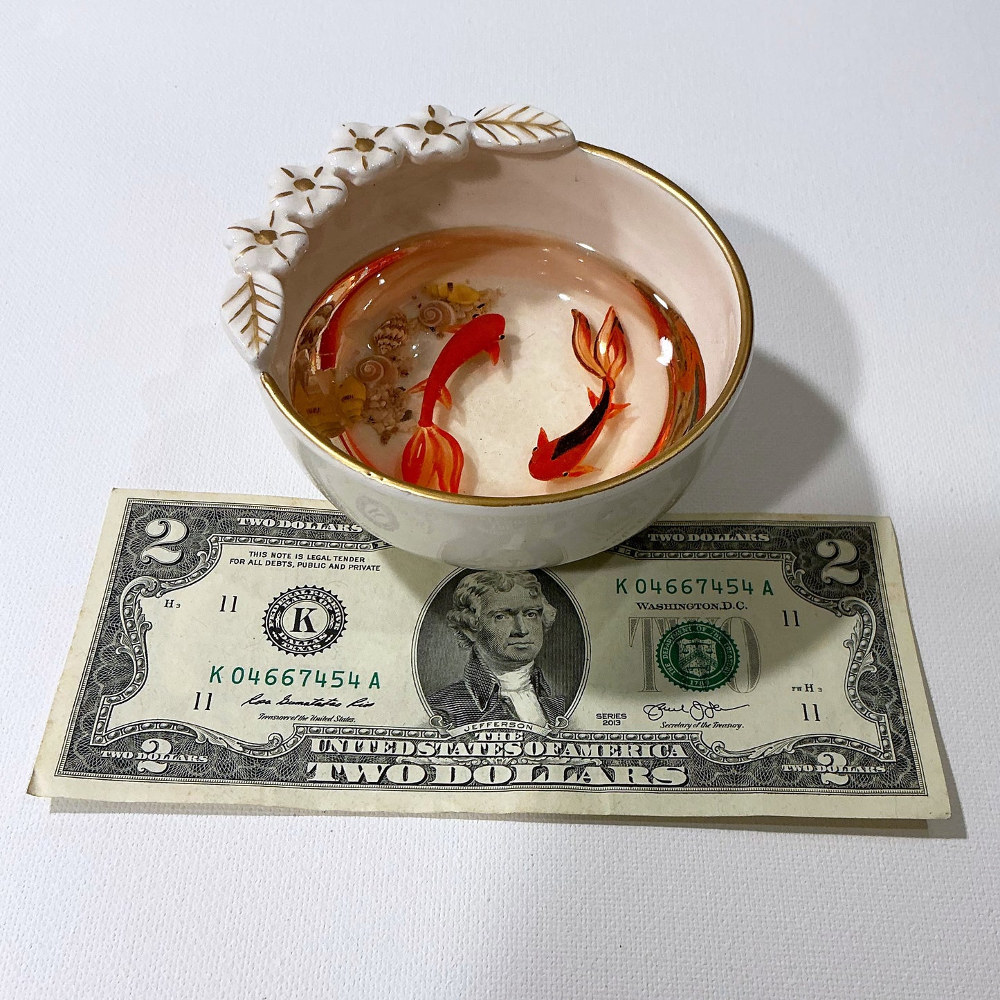 Fish Bowl - Very Beautiful White Ceramic Bowl - Floral Design- Style#5