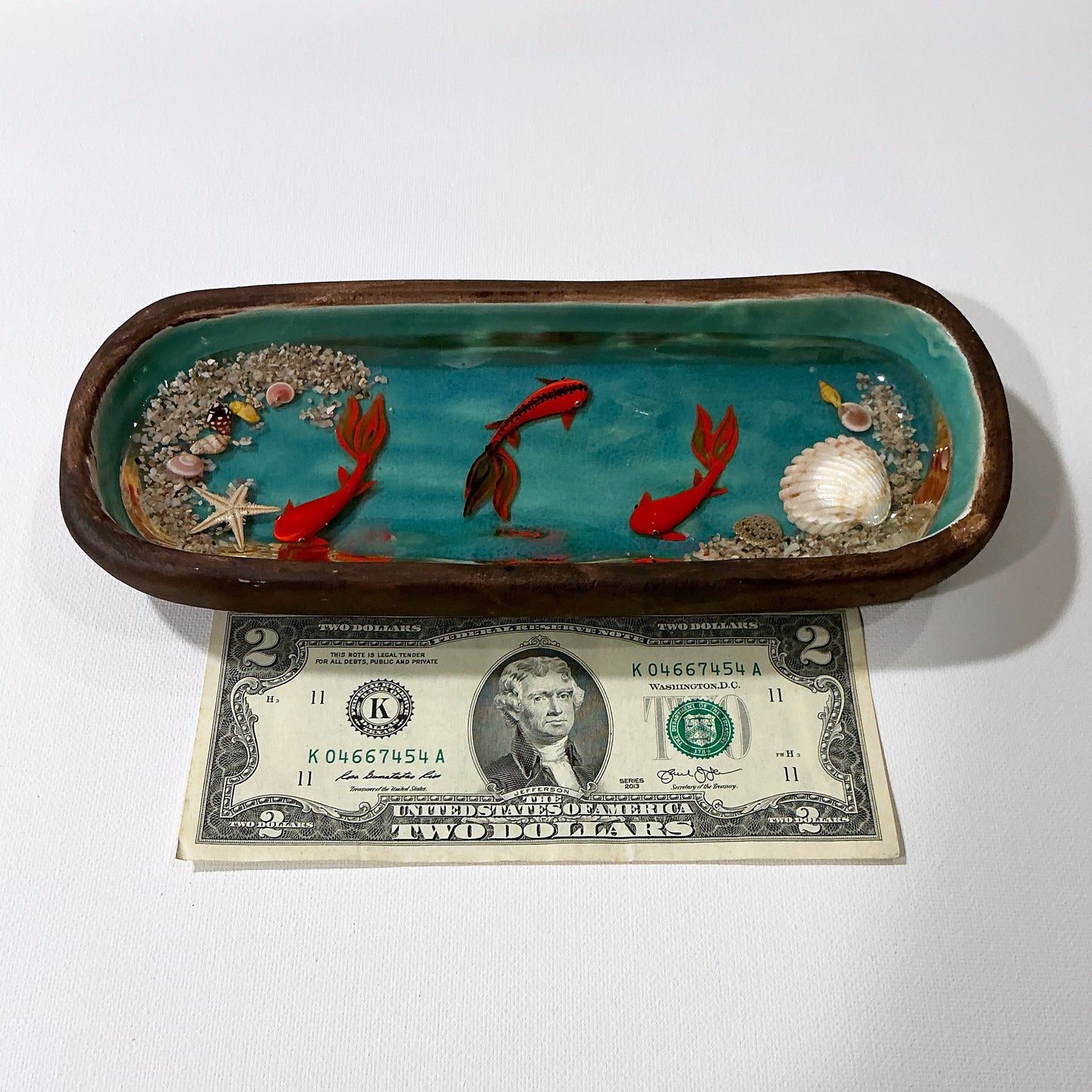 Fish Bowl - Very Beautiful Large Rectangular Brown/Turquoise Ceramic Bowl - Style#6