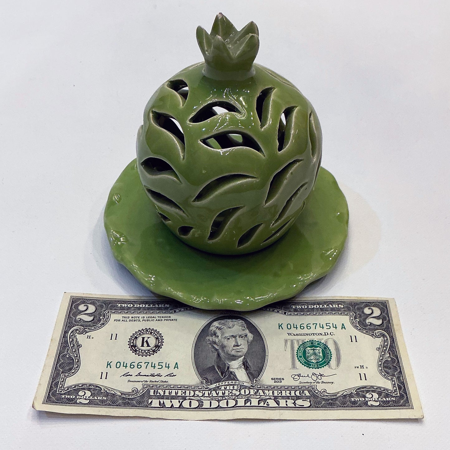 Candle Holder - A Unique Reticulated Ceramic, Pomegranate, Green, Style 1
