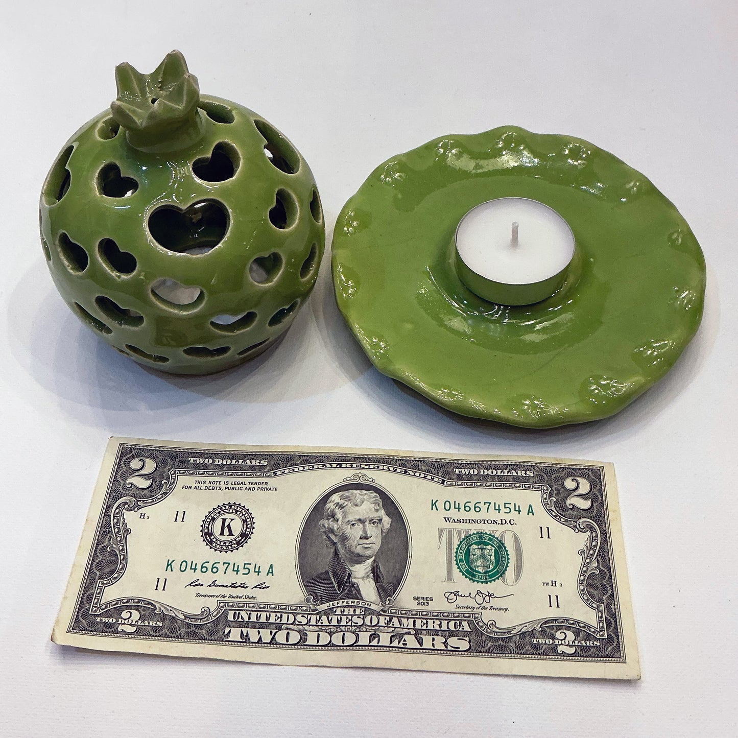 Candle Holder - A Unique Reticulated Ceramic, Pomegranate, Green, Style 2