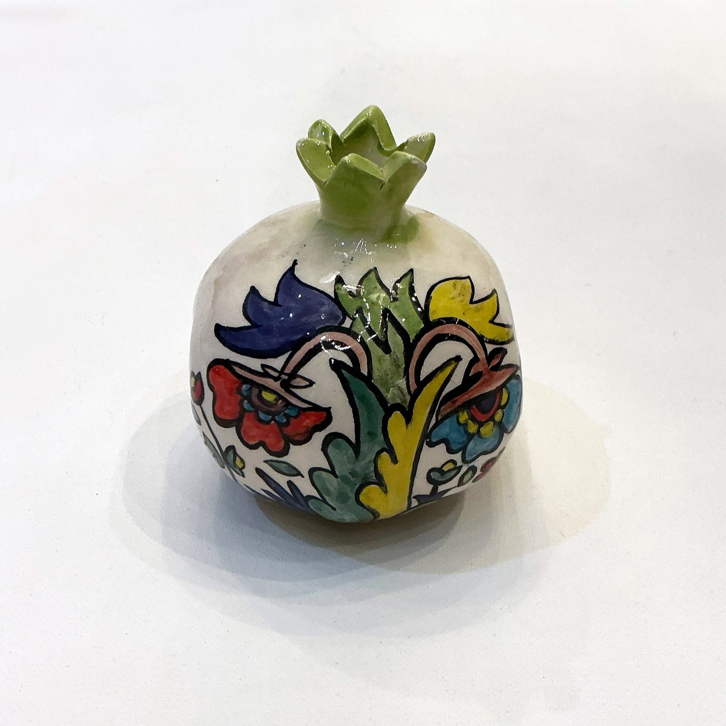 Hand Made Colorful Ceramic Enameled Pomegranate, Floral Design