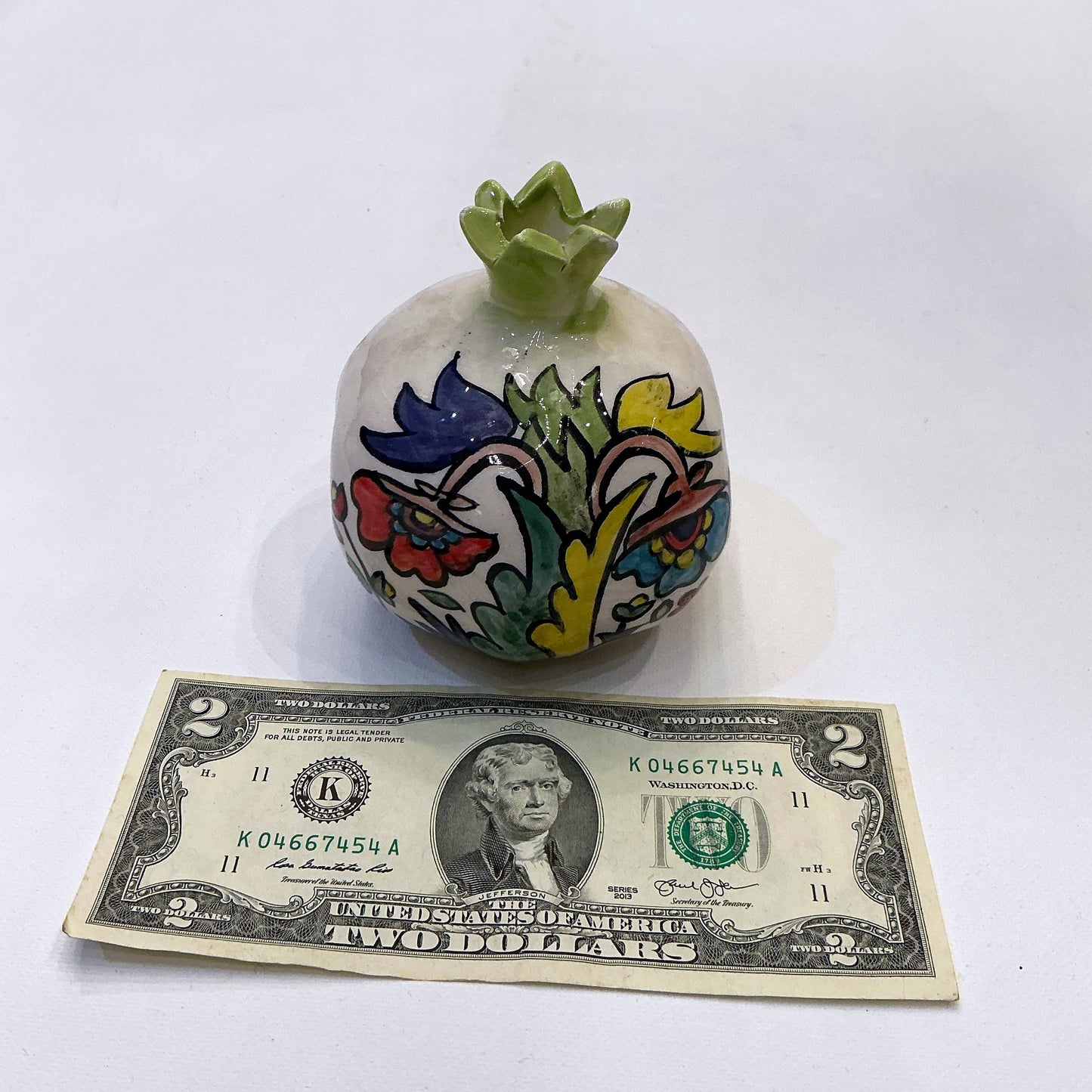 Hand Made Colorful Ceramic Enameled Pomegranate, Floral Design