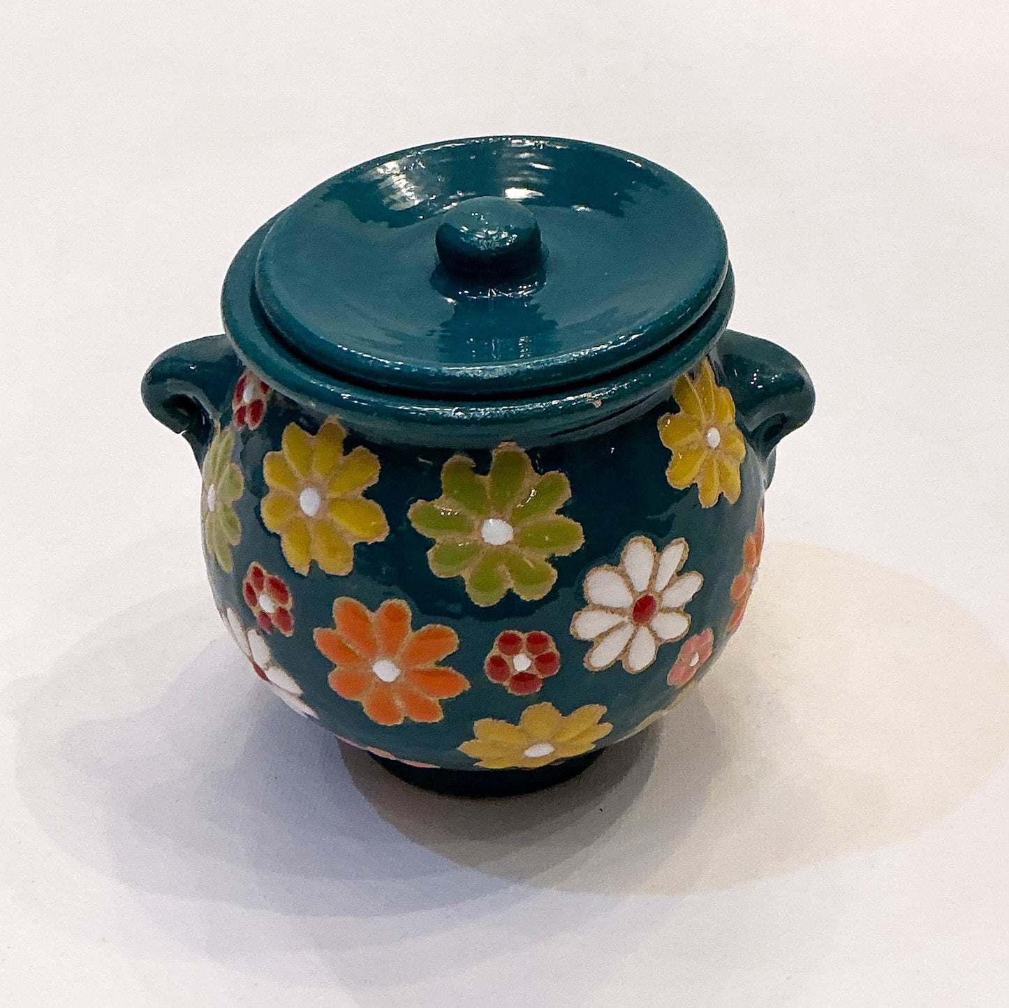Handmade Enameled Ceramic Pottery - A Vintage Style Container with Lid, Style 1