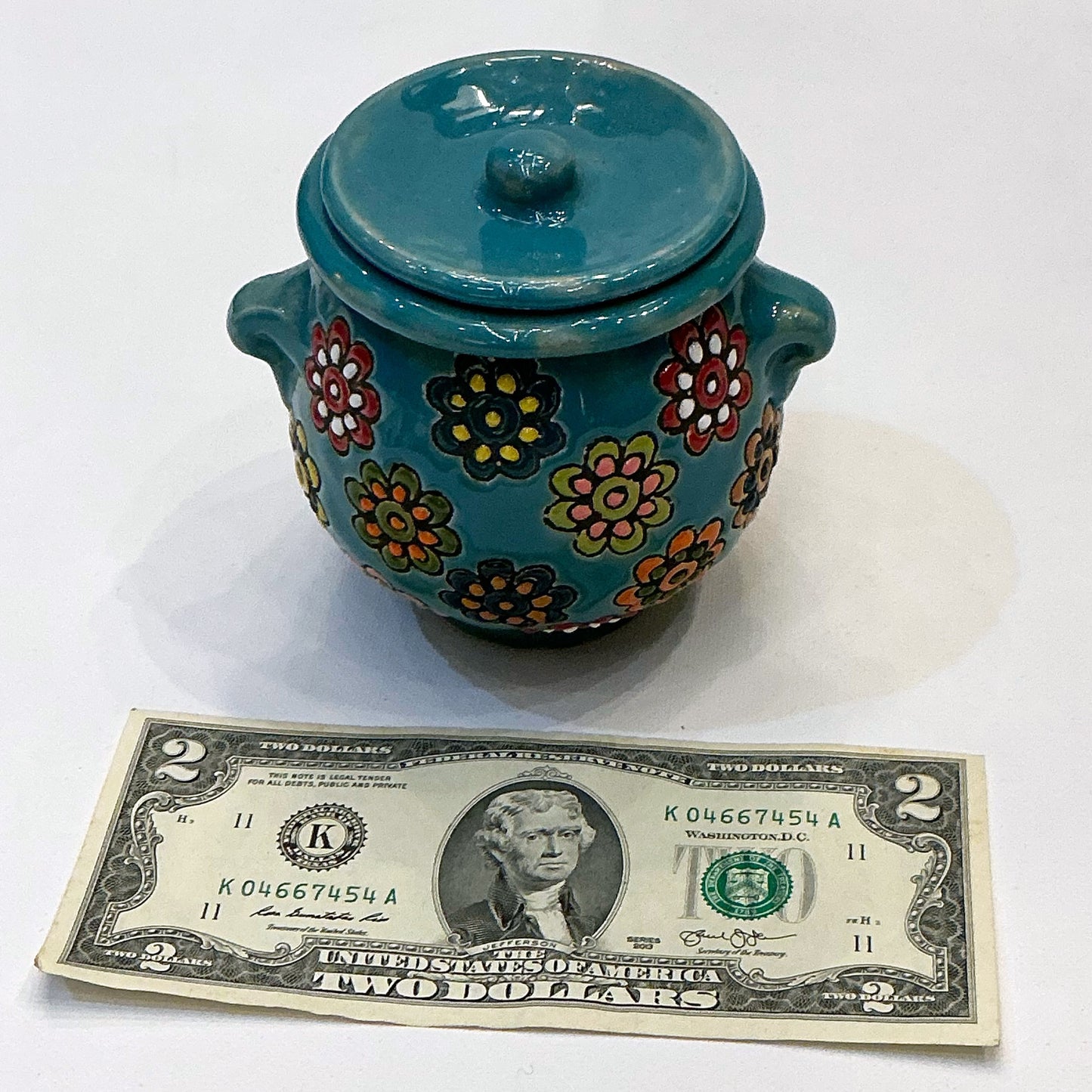 Handmade Enameled Ceramic Pottery - A Vintage Style Container with Lid, Style 2