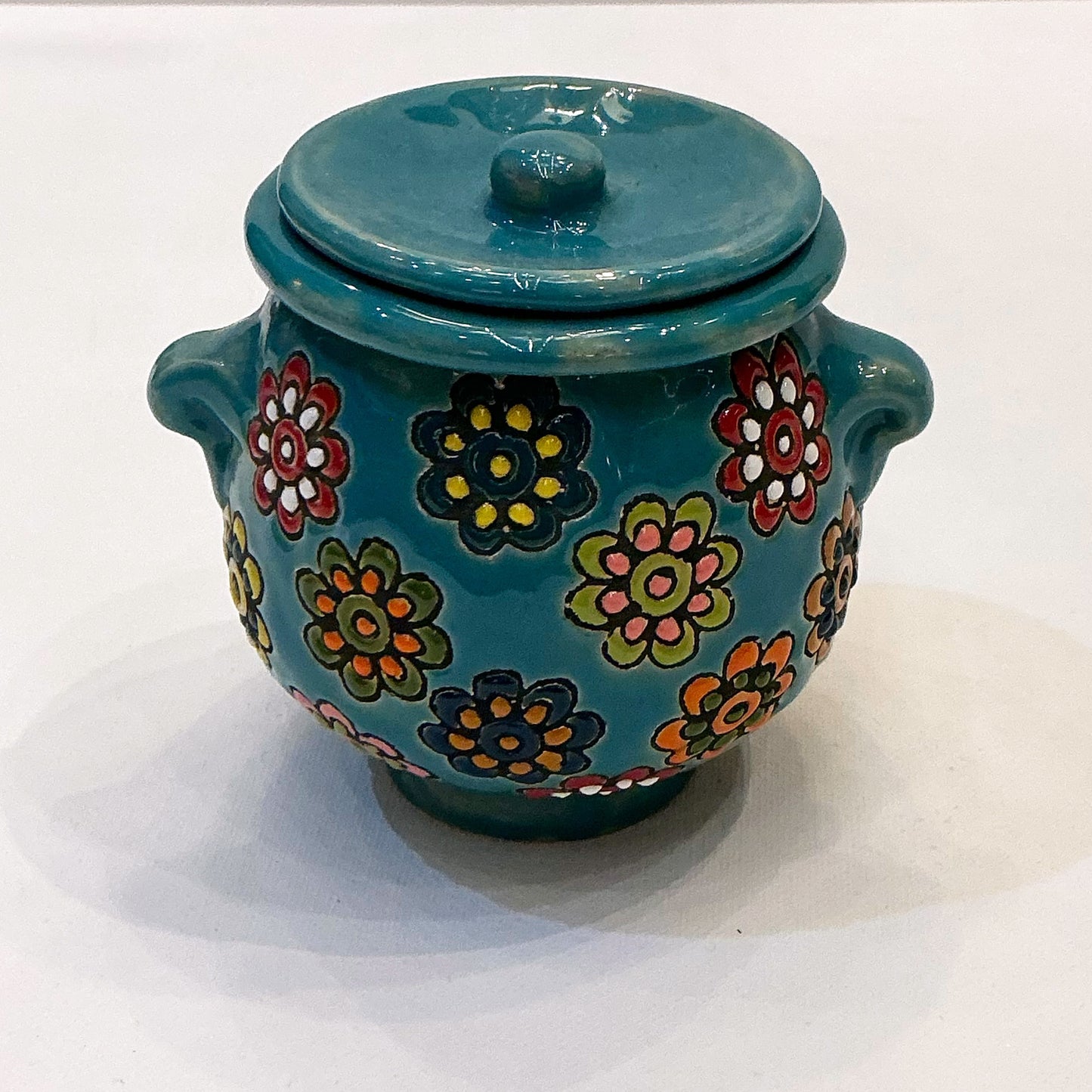 Handmade Enameled Ceramic Pottery - A Vintage Style Container with Lid, Style 2