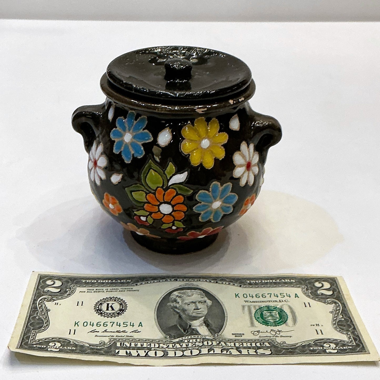 Handmade Enameled Ceramic Pottery - A Vintage Style Container with Lid, Style 3