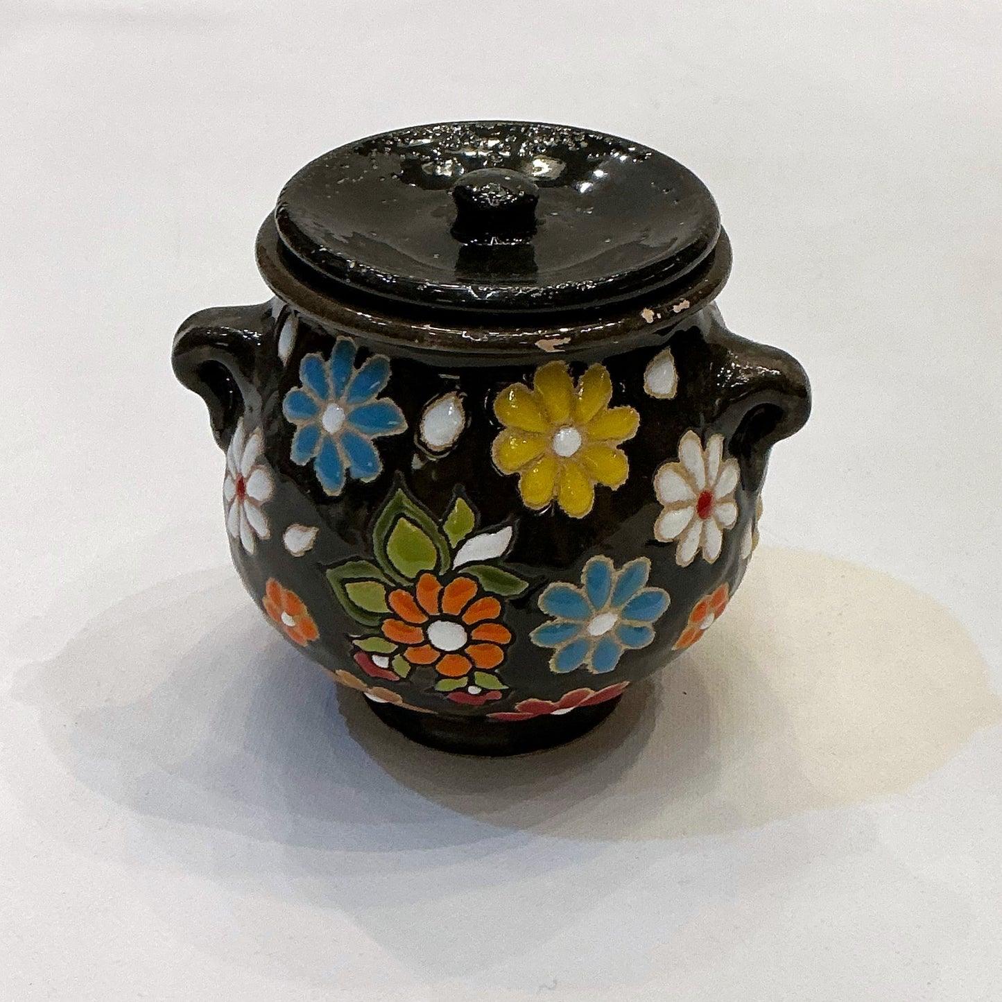 Handmade Enameled Ceramic Pottery - A Vintage Style Container with Lid, Style 3