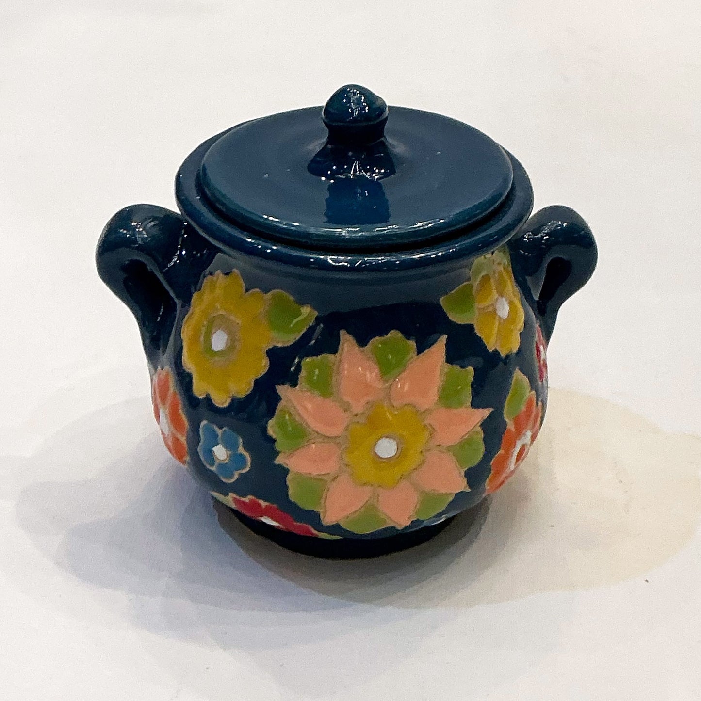 Handmade Enameled Ceramic Pottery - A Vintage Style Container with Lid, Style 4
