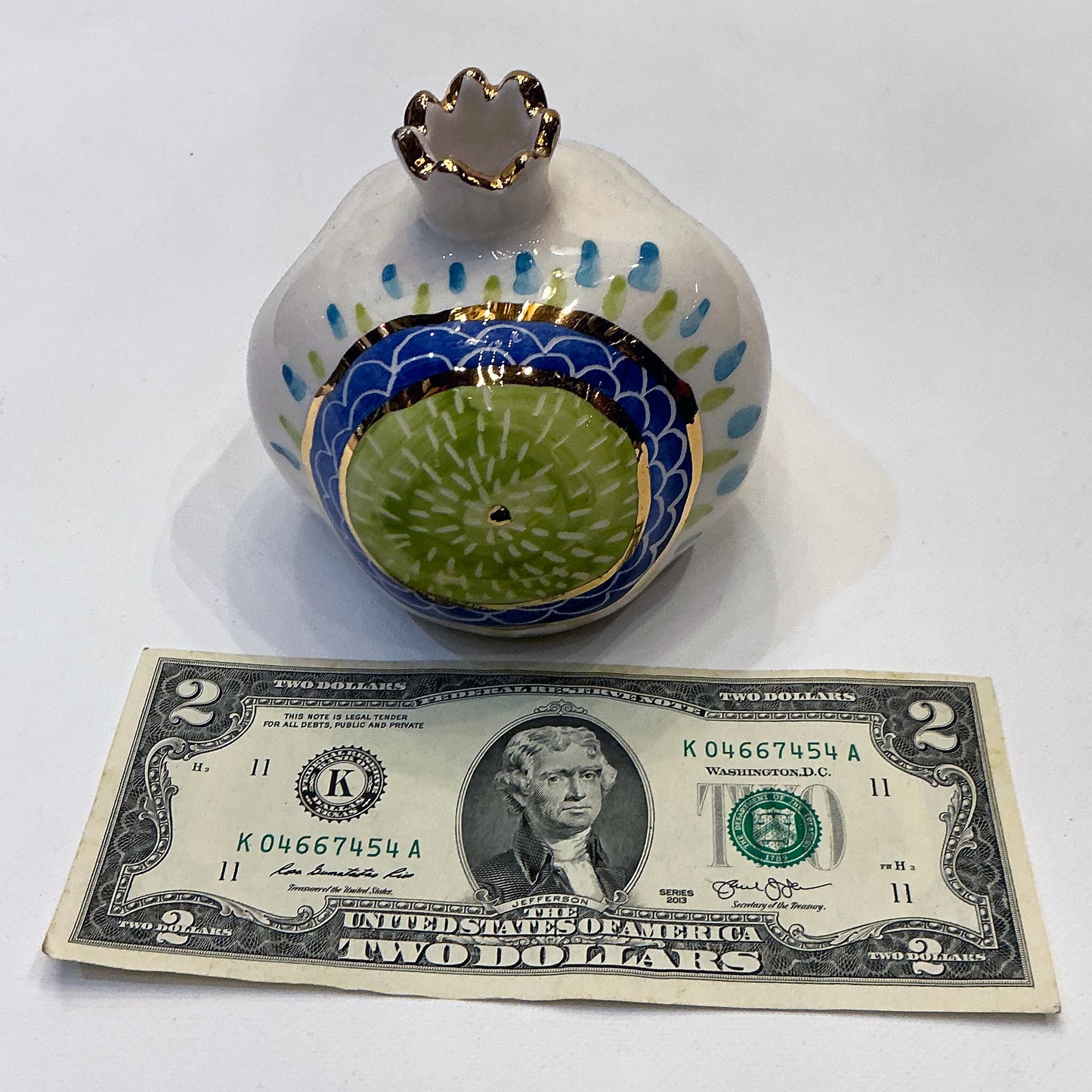 Handmade Ceramic Pomegranate Designed by 11-Carat Gold - Cress Green, Blue, Gold