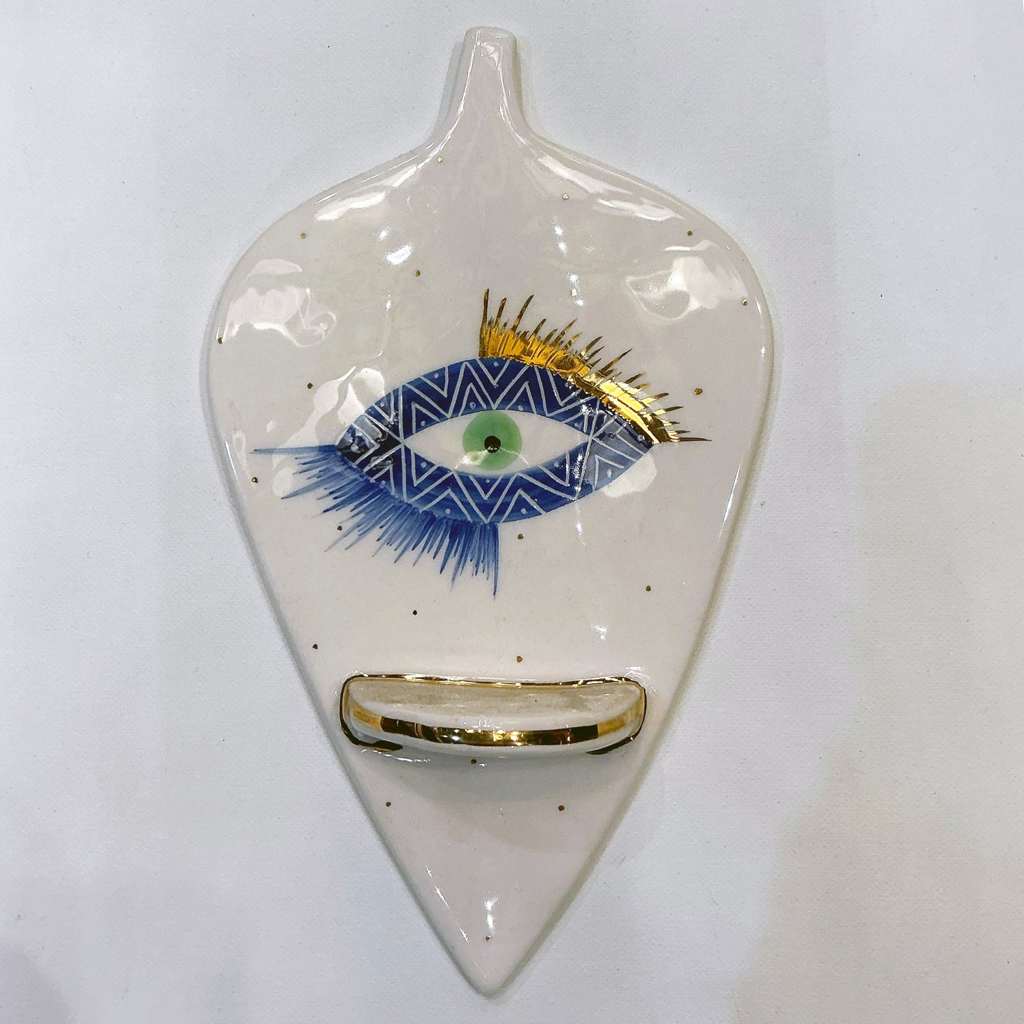 Evil Eye Wall Decor Ceramic Candle Holder with a Small Shelf