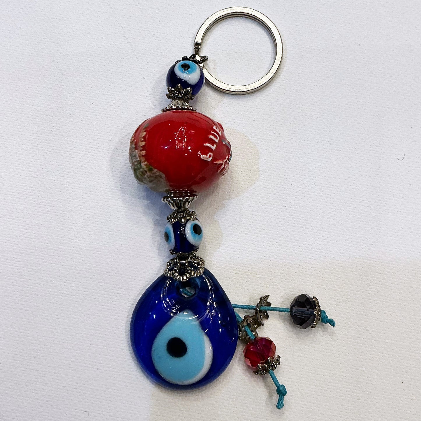 Beautiful Keychain Evil's Eye, Red and Blue