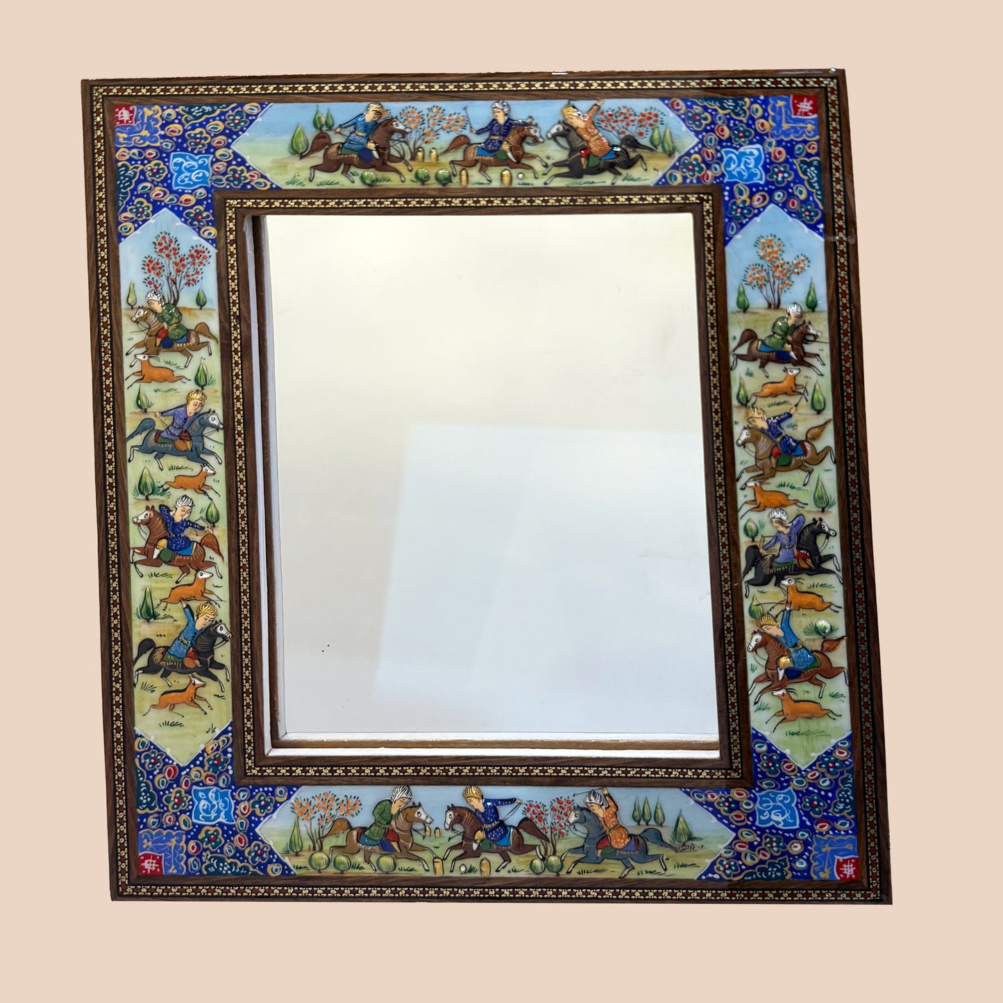 Elegant Handmade Mirror, Wooden Frame, MinaKari, in 4 Sizes