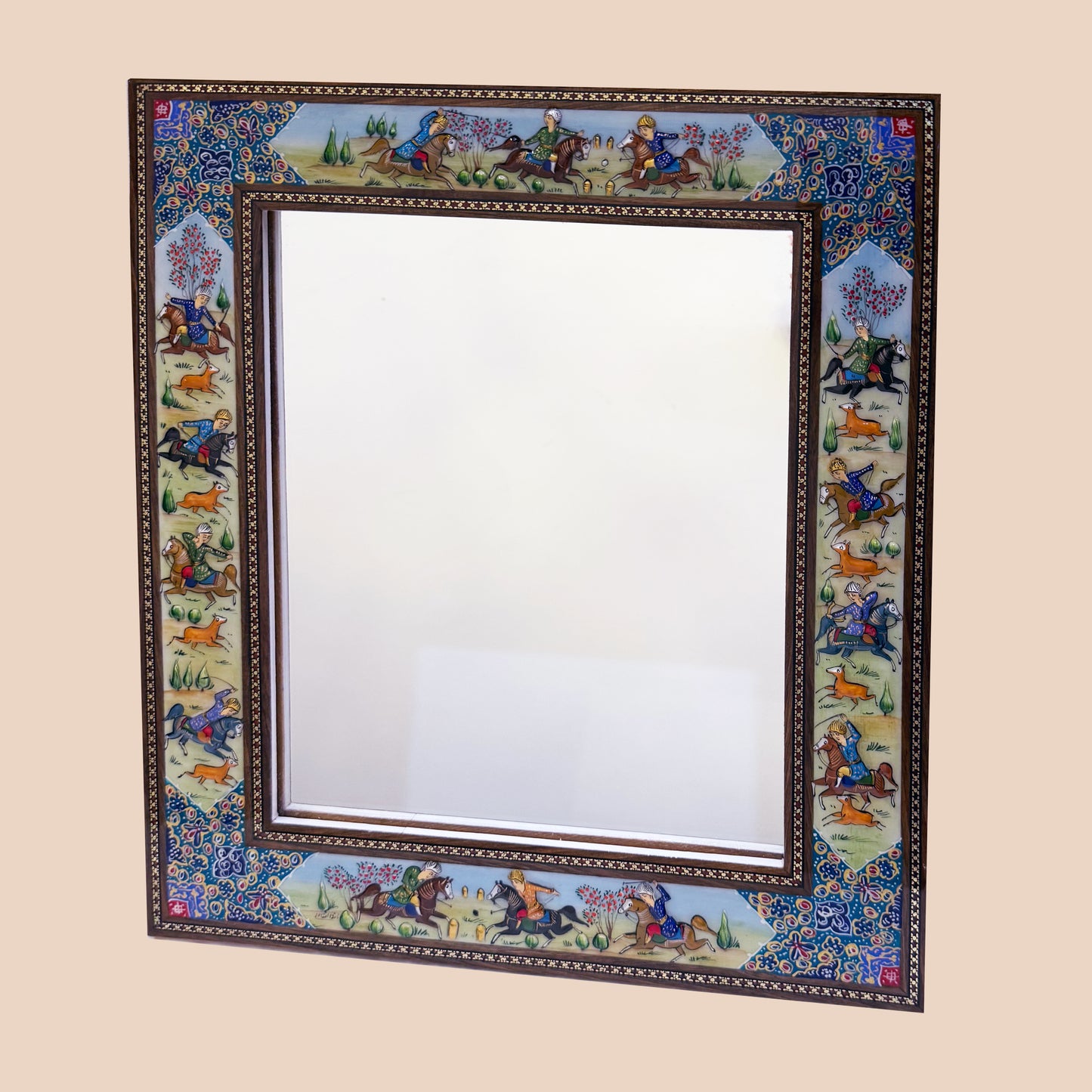 Elegant Handmade Mirror, Wooden Frame, MinaKari, in 4 Sizes