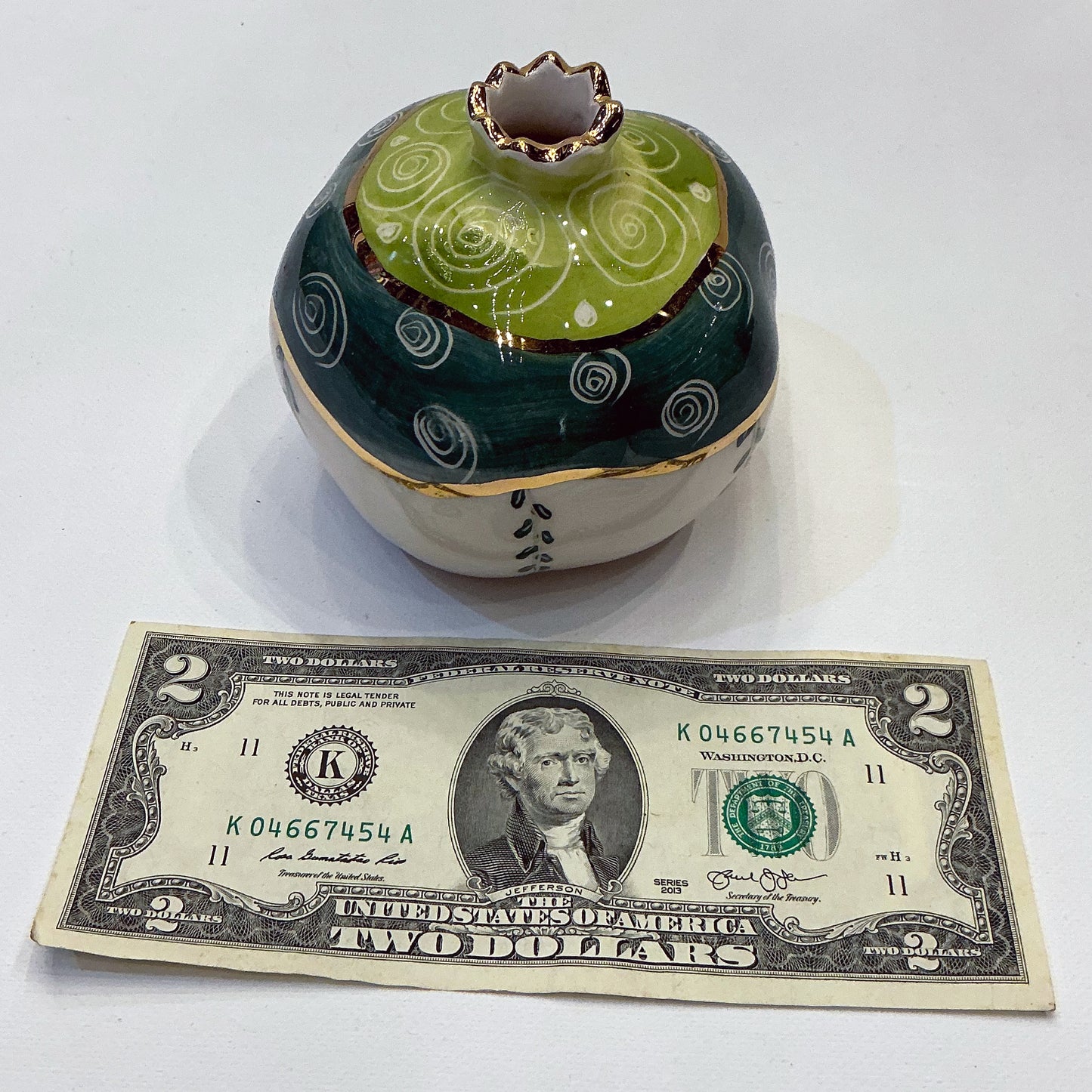 Handmade Ceramic Pomegranate Designed by 11-Carat Gold - Cress Green, Hunter Green, Gold