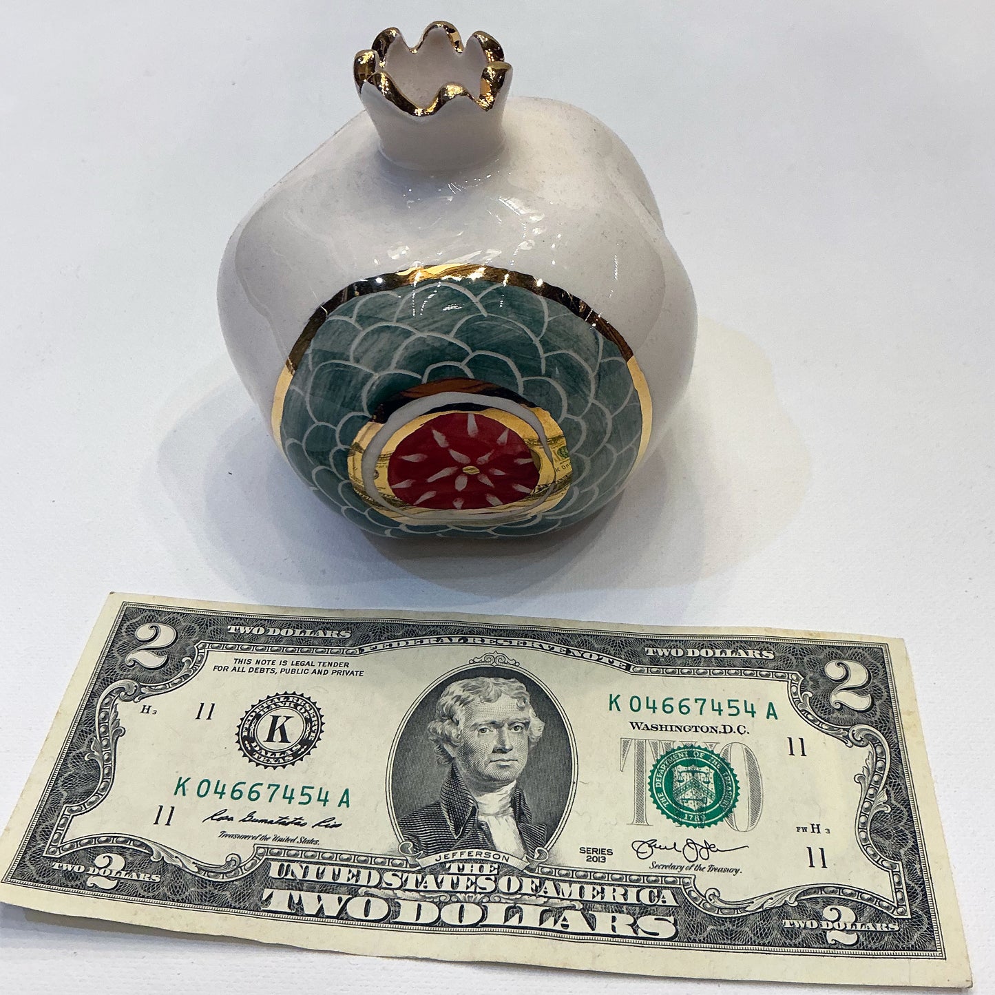 Handmade Ceramic Pomegranate Designed by 11-Carat Gold - Dark Teal, Red, Gold