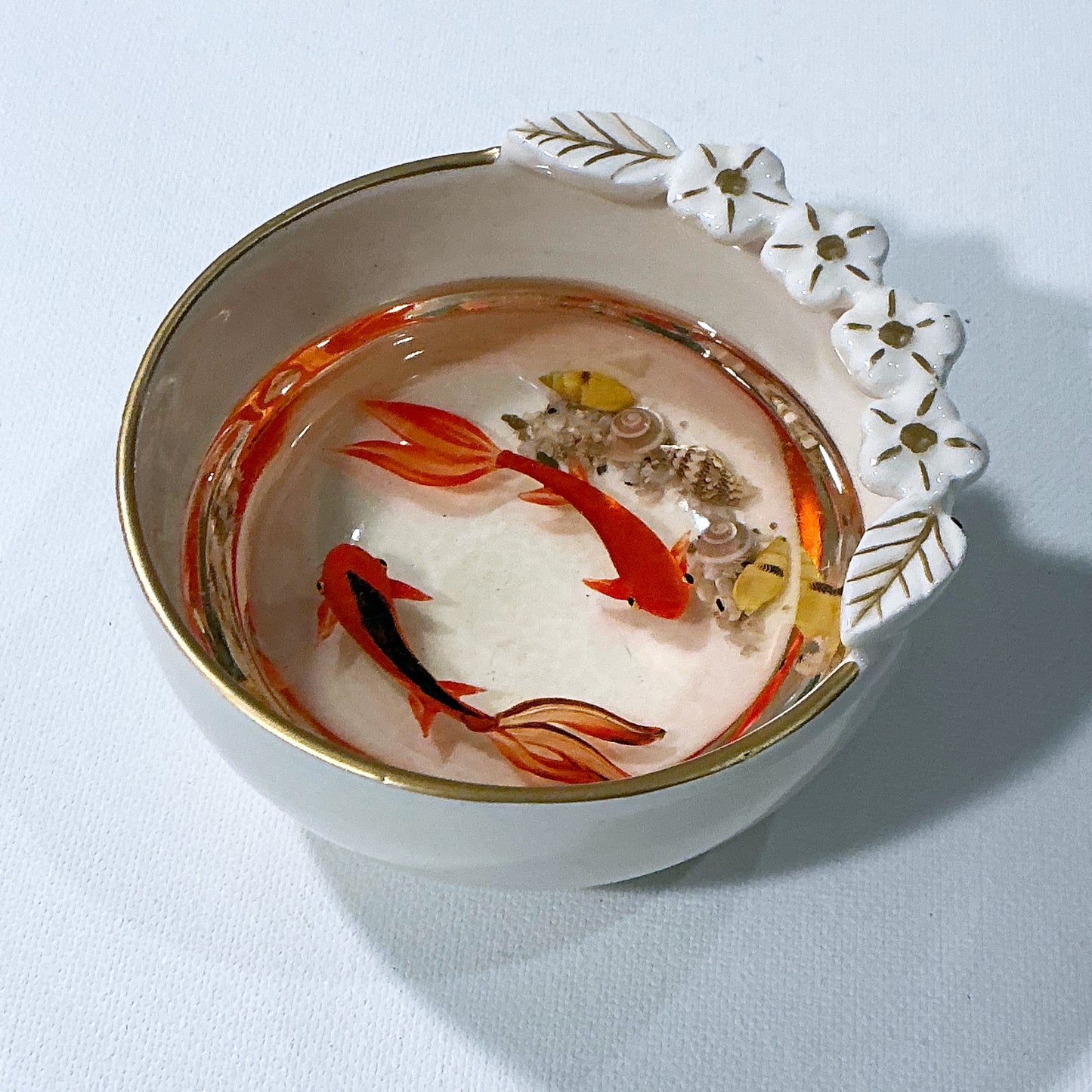 Fish Bowl - Very Beautiful White Ceramic Bowl - Floral Design- Style#5