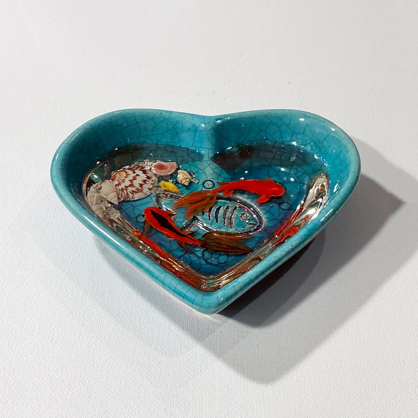 Fish Bowl - Unique Heart Shape Ceramic Bowl with Sculptures of Fishes!