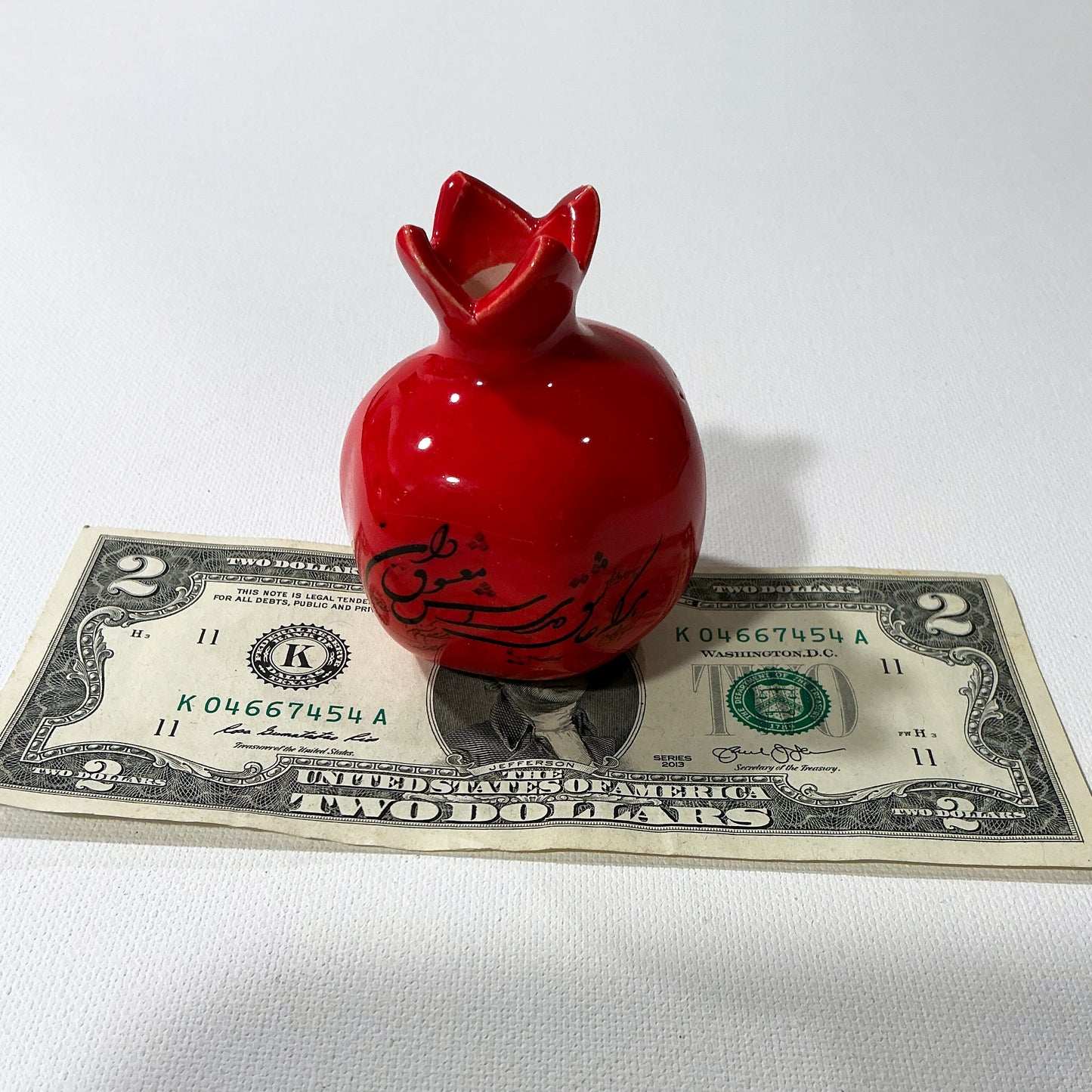 Handmade Medium Size Ceramic Pomegranate with Persian Calligraphy - Red