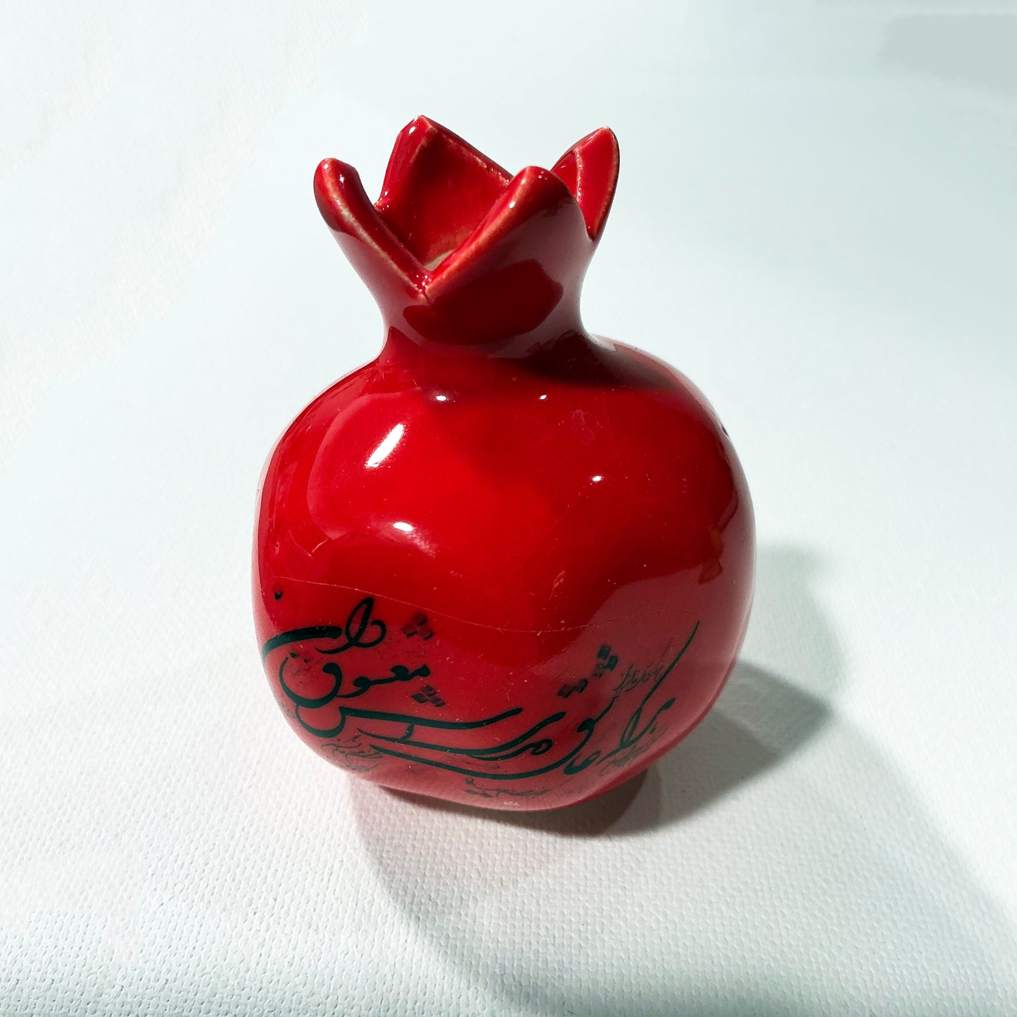Handmade Medium Size Ceramic Pomegranate with Persian Calligraphy - Red