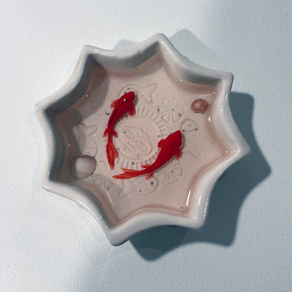 Fish Bowl - Unique Turquoise and White Ceramic Bowl with Sculptures of Fishes!