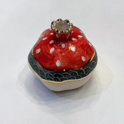 Handmade Ceramic Pomegranate Designed by 11-Carat Gold - Red Blue