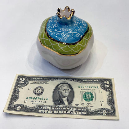 Handmade Ceramic Pomegranate Designed by 11-Carat Gold - Green Blue