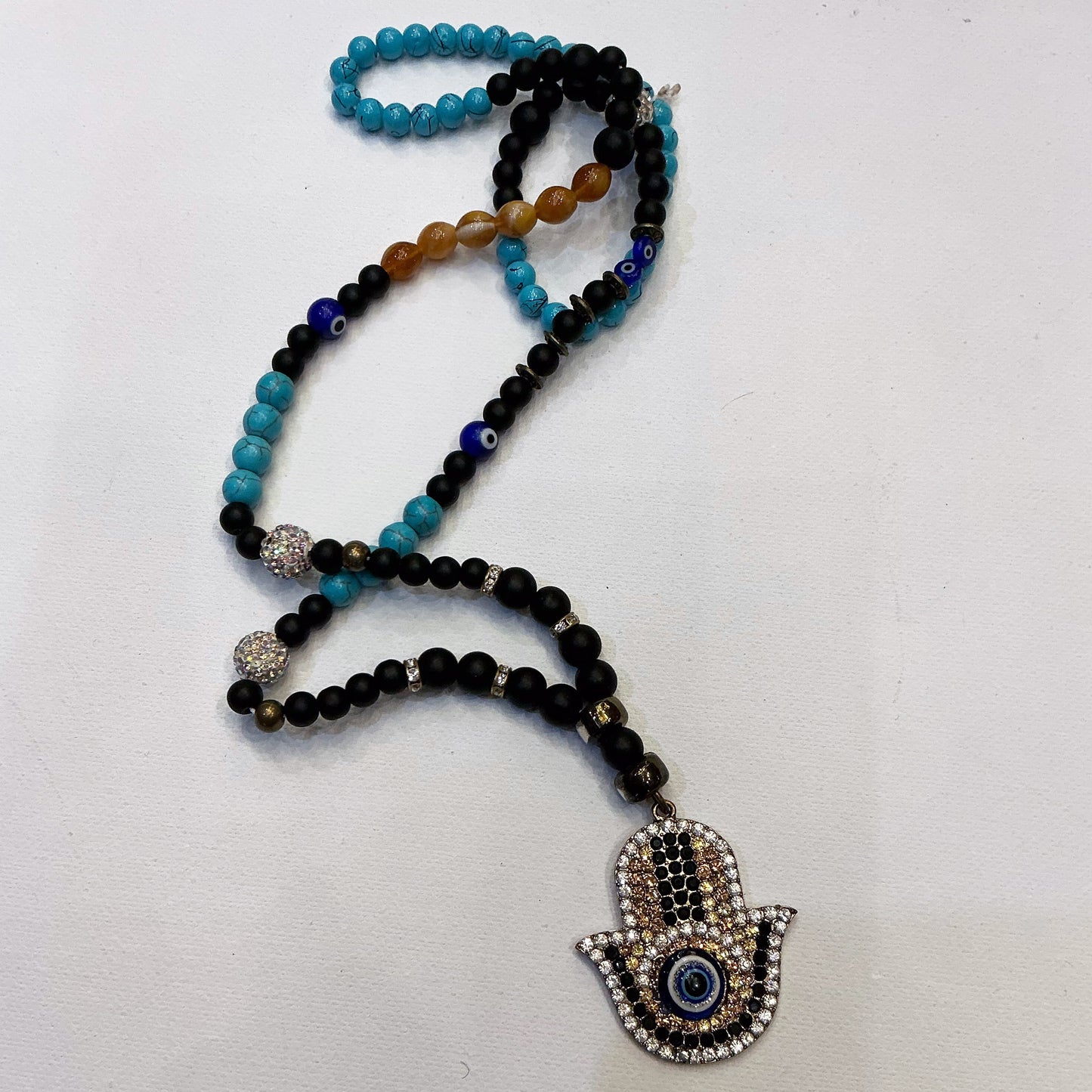 Elegant Beaded Necklace with a Pendant of Evil's Eye- Unisex