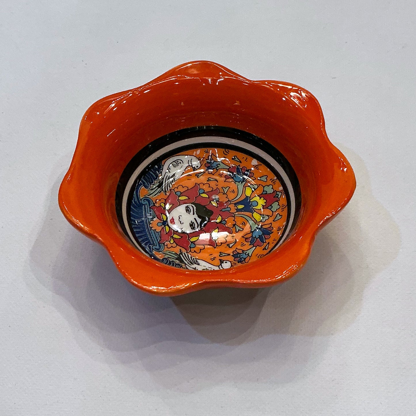 Enameled Ceramic Bowl - Perfect for Your Haftseen, Home or Office Decor & Everyday Usage, Dark Orange