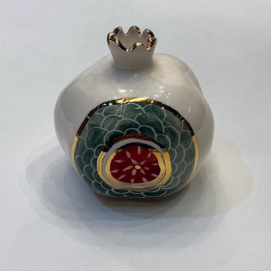 Handmade Ceramic Pomegranate Designed by 11-Carat Gold -  Dark Teal, Red, Gold