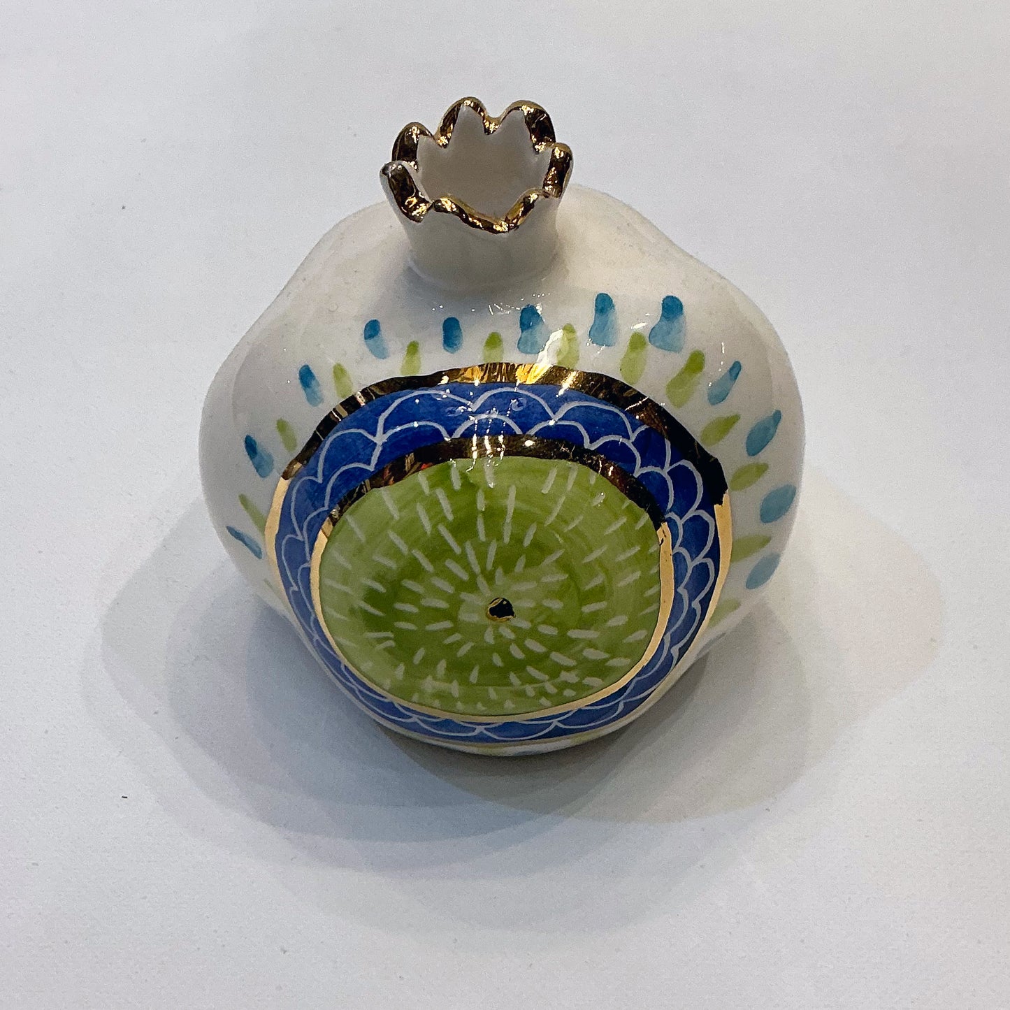 Handmade Ceramic Pomegranate Designed by 11-Carat Gold - Cress Green, Blue, Gold