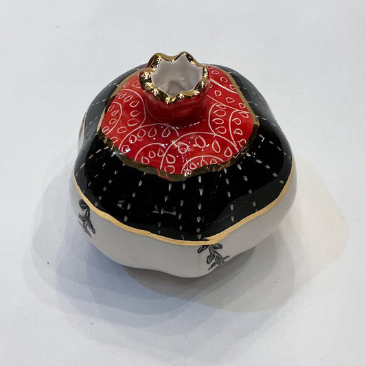 Handmade Ceramic Pomegranate Designed by 11-Carat Gold -  Black Red