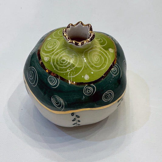 Handmade Ceramic Pomegranate Designed by 11-Carat Gold - Cress Green, Hunter Green, Gold