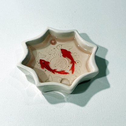 Fish Bowl - Unique Turquoise and White Ceramic Bowl with Sculptures of Fishes!