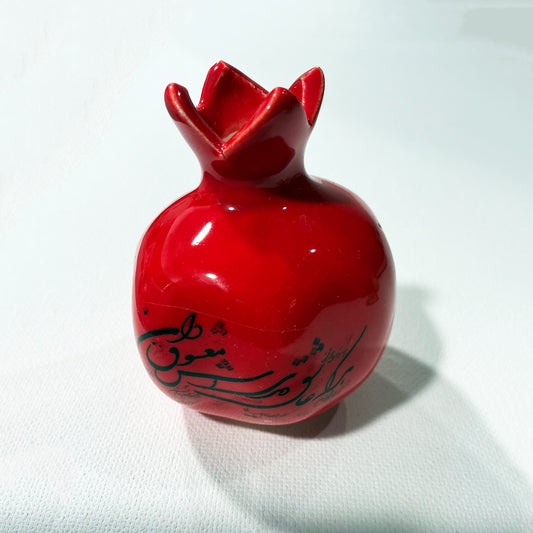 Handmade Medium Size Ceramic Pomegranate with Persian Calligraphy - Red