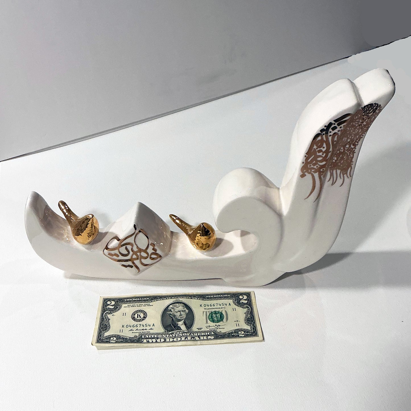 Beautiful Decorative Ceramic Sculpture Designed with Calligraphy & Golden Birds