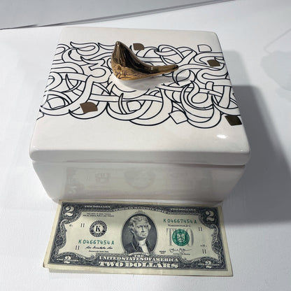 Beautiful Ceramic Chocolate Container With A Lid Designed by Calligraphy & A Golden Bird